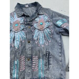 Women's Vintage Bon Bon Jacket Blue Denim 14 Retro Bedazzled 80s Rock Whimisgoth